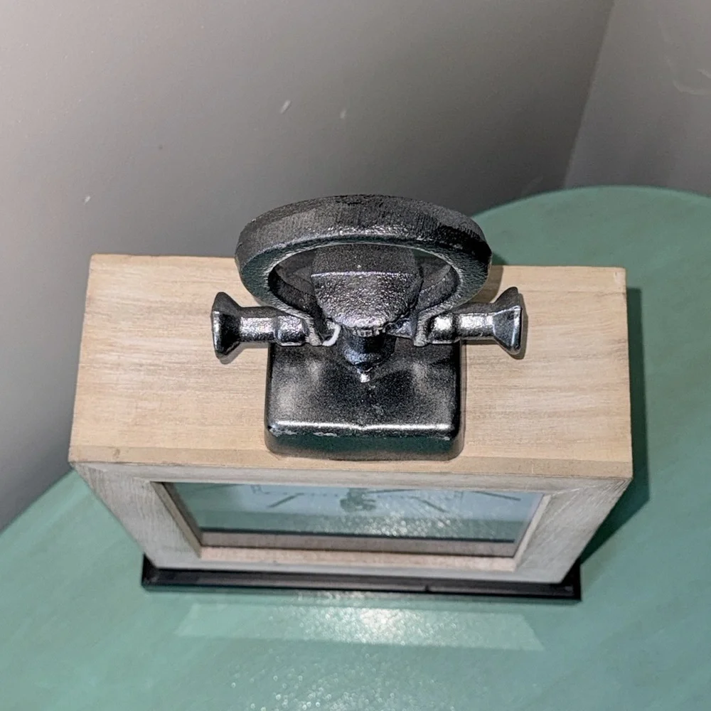 Rustic Industrial Square Table Clock Silver Metal Accents Antique Farmhouse